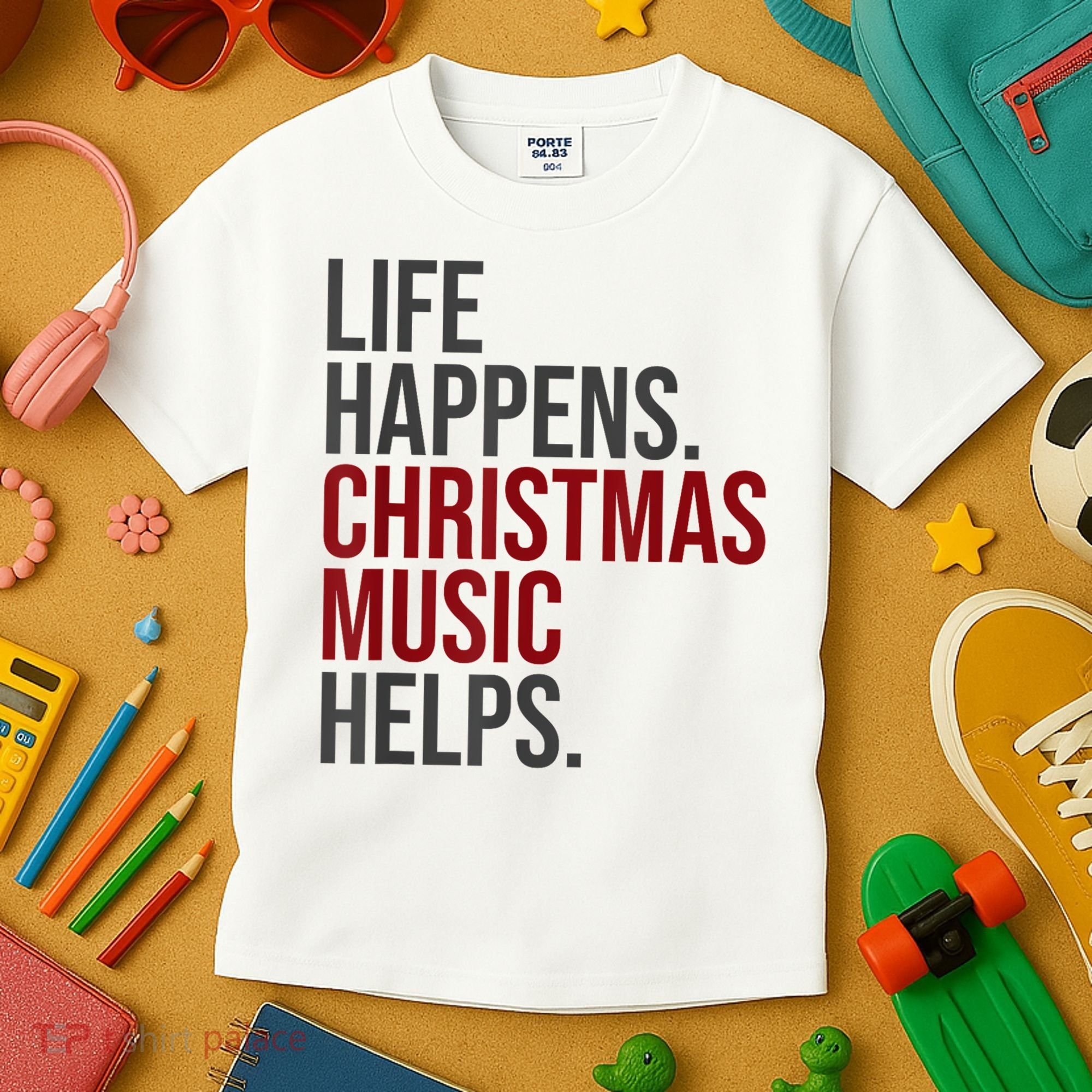 Life Happens Christmas Music Helps Kids T-Shirt