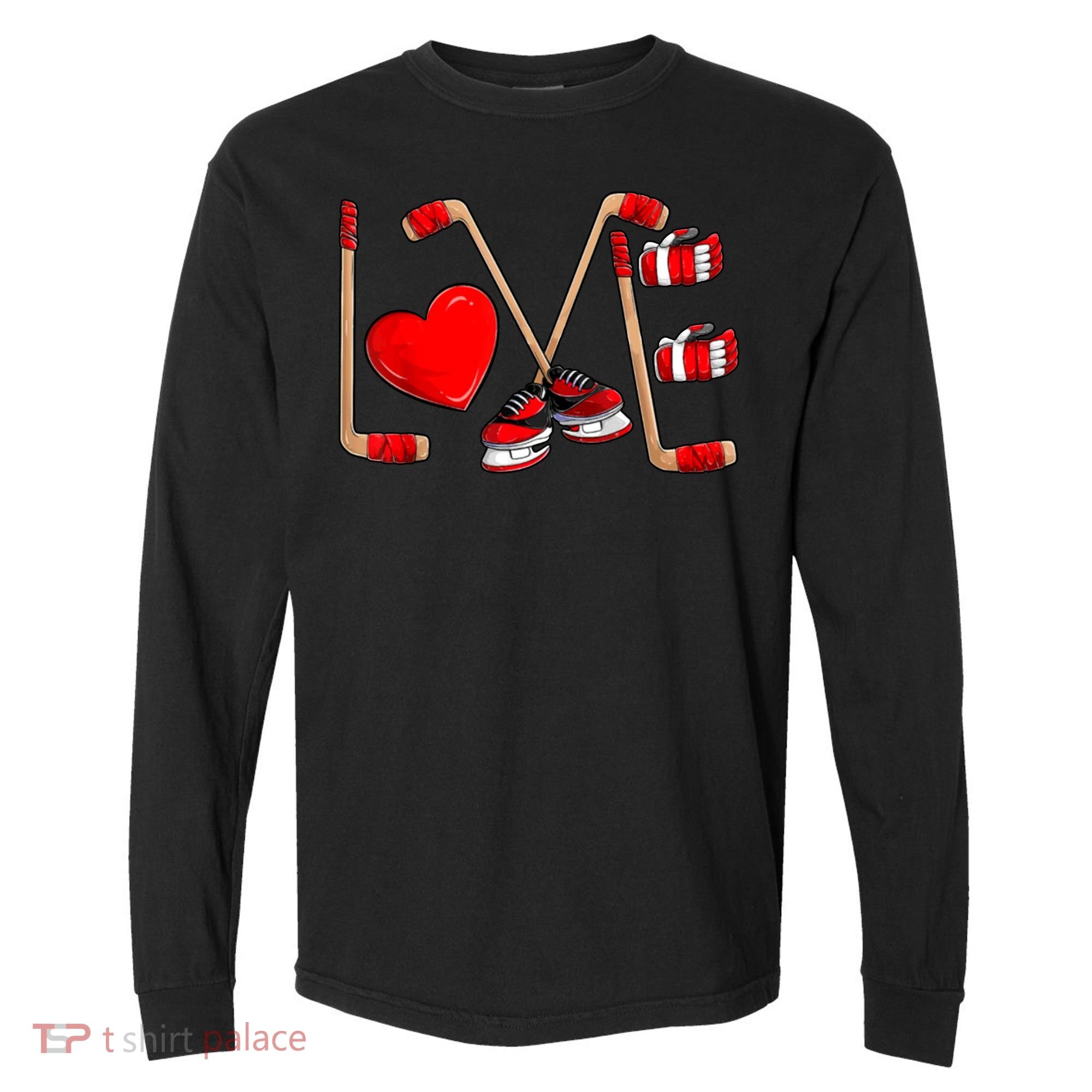Love Hockey Cute Valentines Comfort Colors Heavyweight Long Sleeve T-Shirt