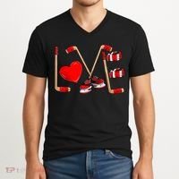 Love Hockey Cute Valentines V-Neck T-Shirt thumb 2