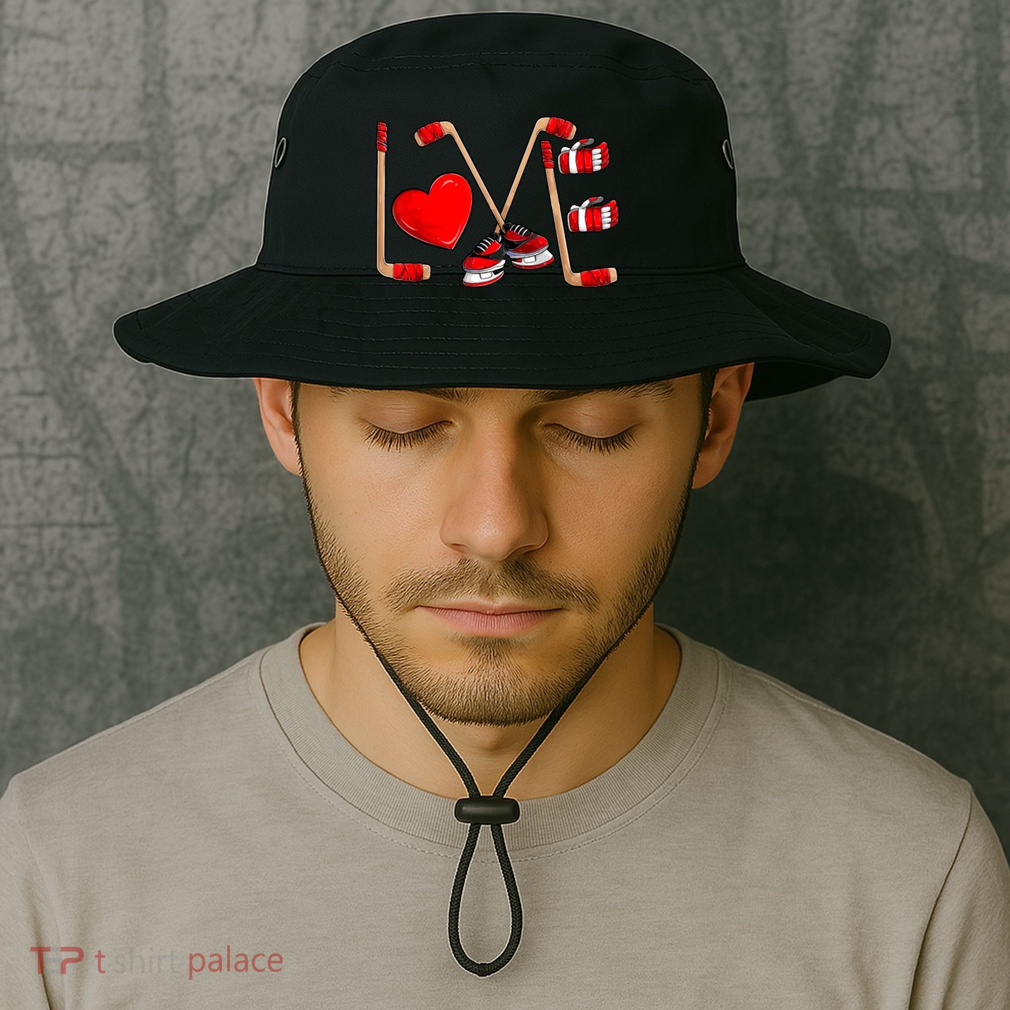 Love Hockey Cute Valentines Bucket Hat