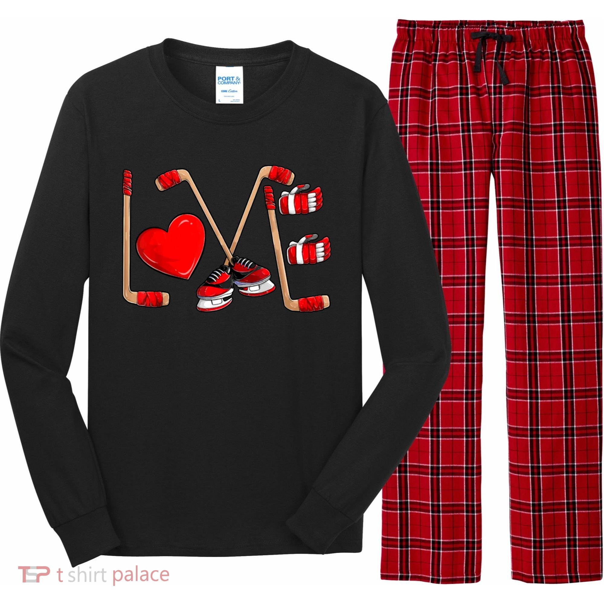 Love Hockey Cute Valentines Long Sleeve Pajama Set