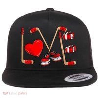Love Hockey Cute Valentines Flat Bill Trucker Hat thumb 0