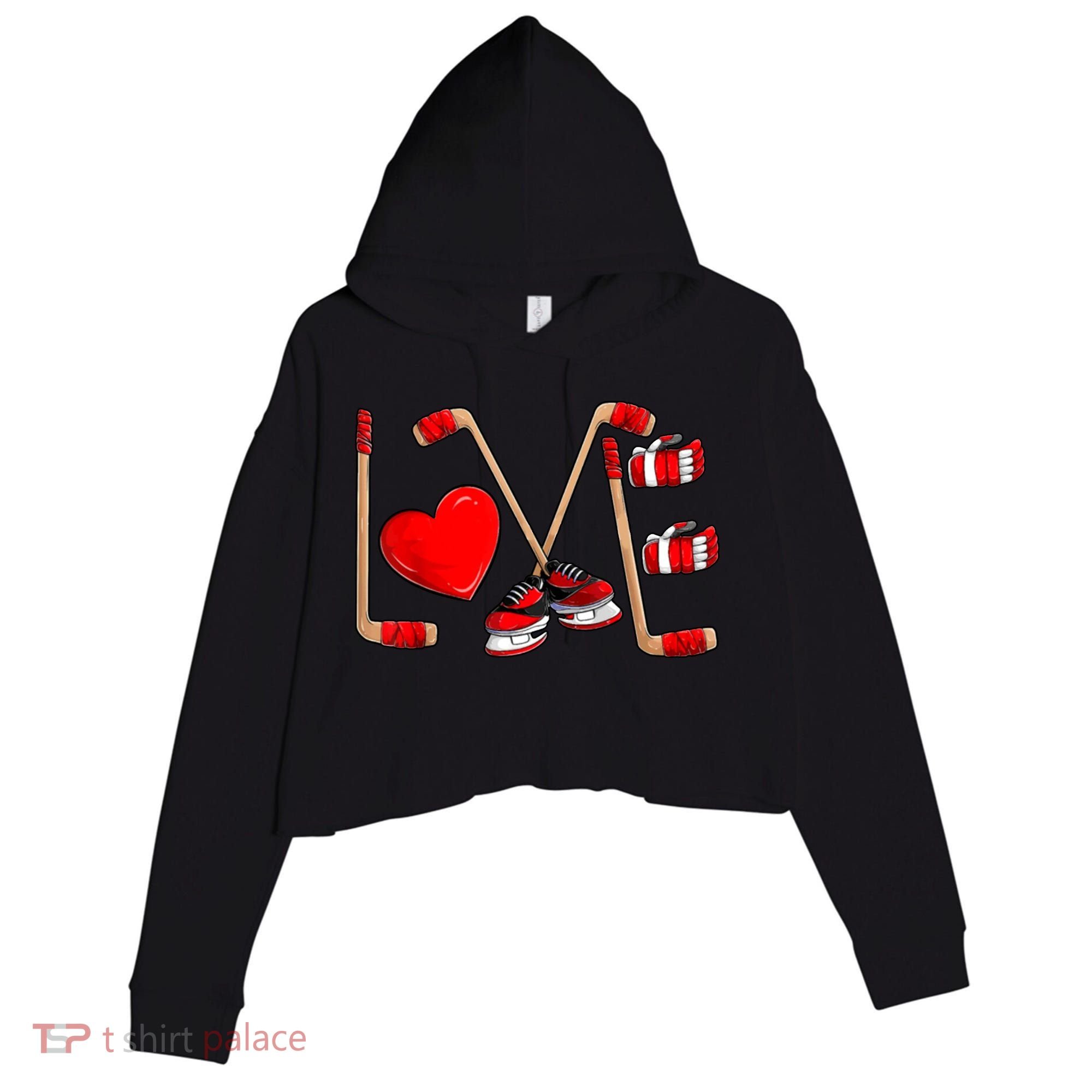 Love Hockey Cute Valentines Crop Fleece Hoodie