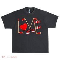 Love Hockey Cute Valentines Urban Oversized Heavyweight T-Shirt thumb 0
