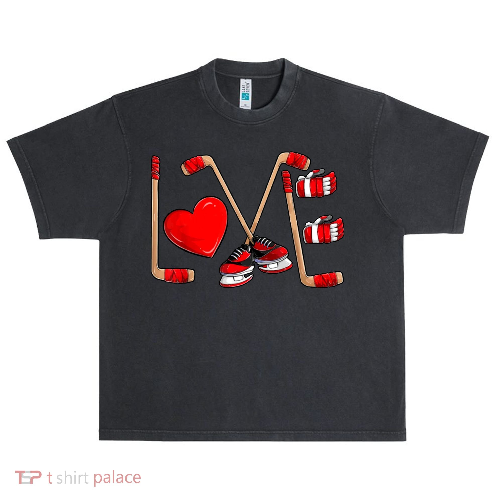 Love Hockey Cute Valentines Urban Oversized Heavyweight T-Shirt