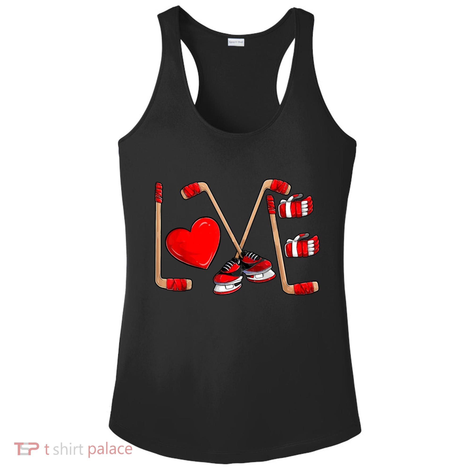 Love Hockey Cute Valentines Ladies PosiCharge Competitor Racerback Tank