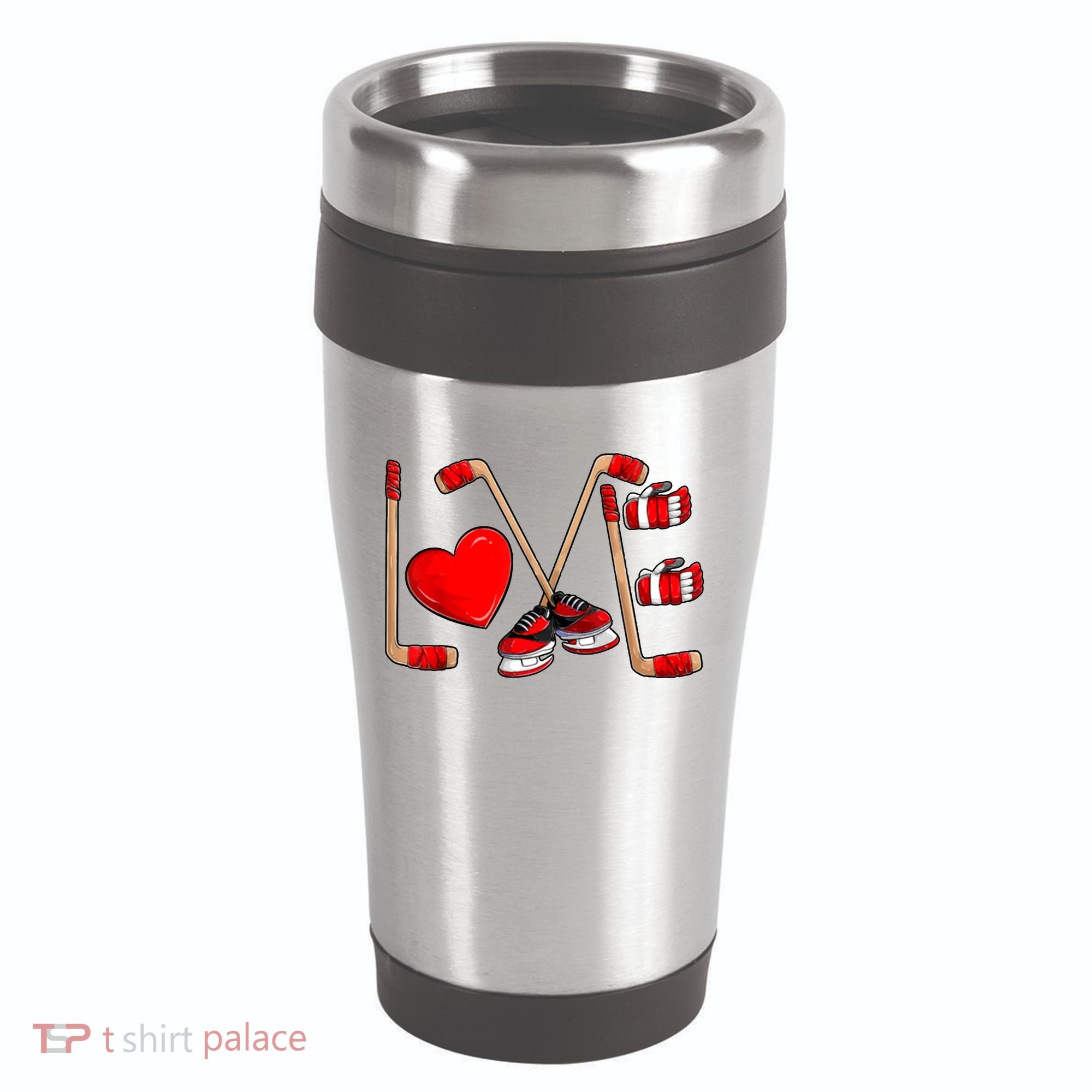 Love Hockey Cute Valentines 16oz Travel Tumbler