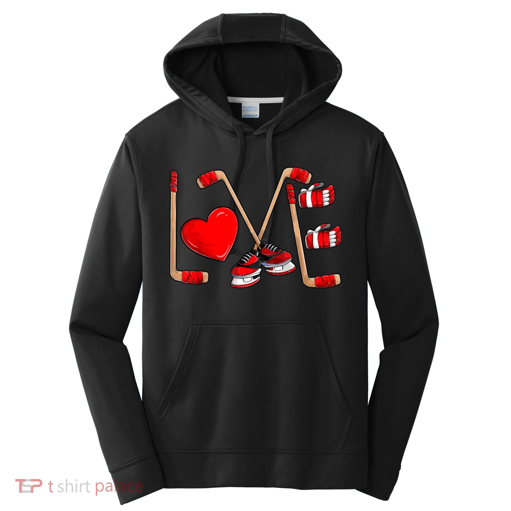 Love Hockey Cute Valentines Performance Fleece Hoodie