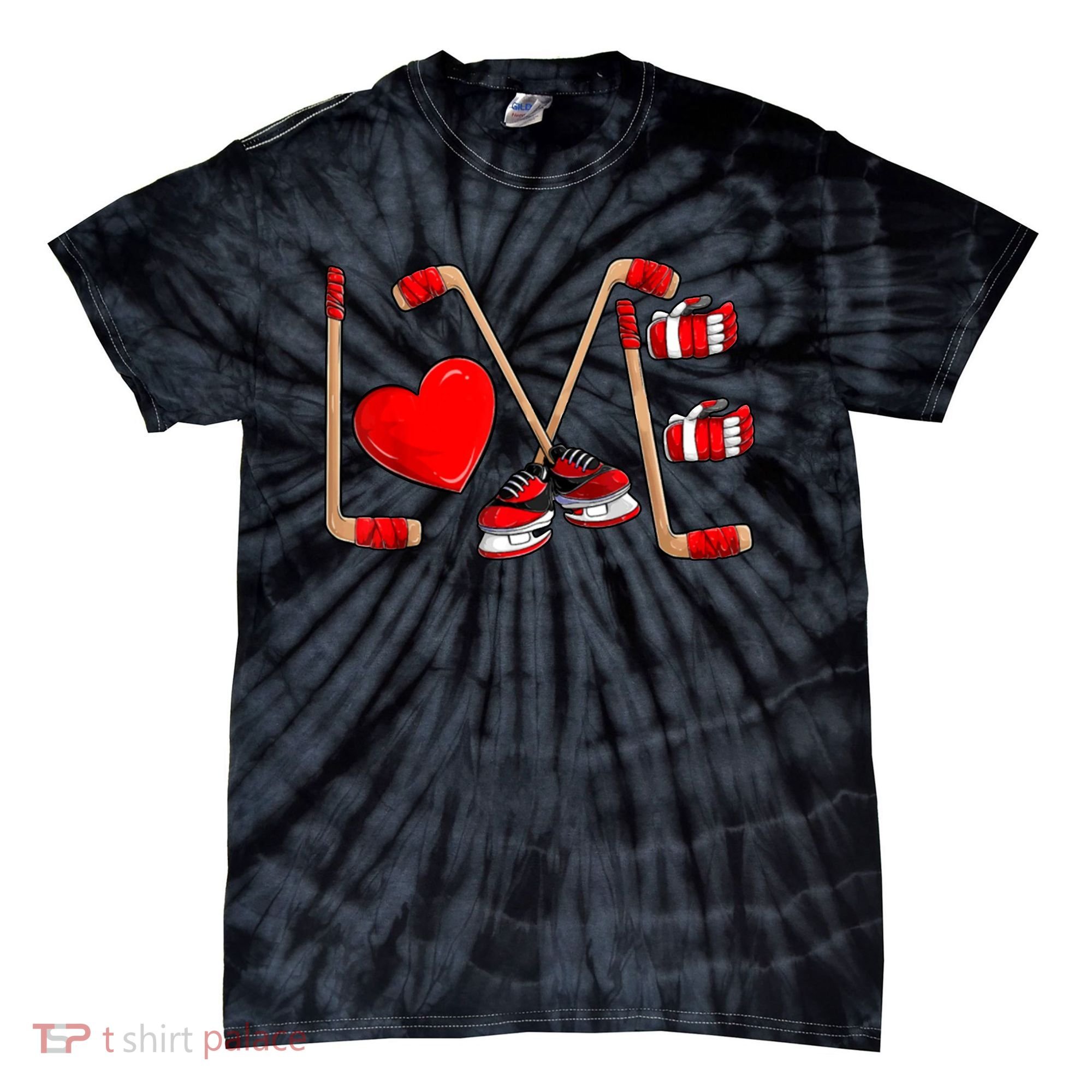 Love Hockey Cute Valentines Tie-Dye T-Shirt