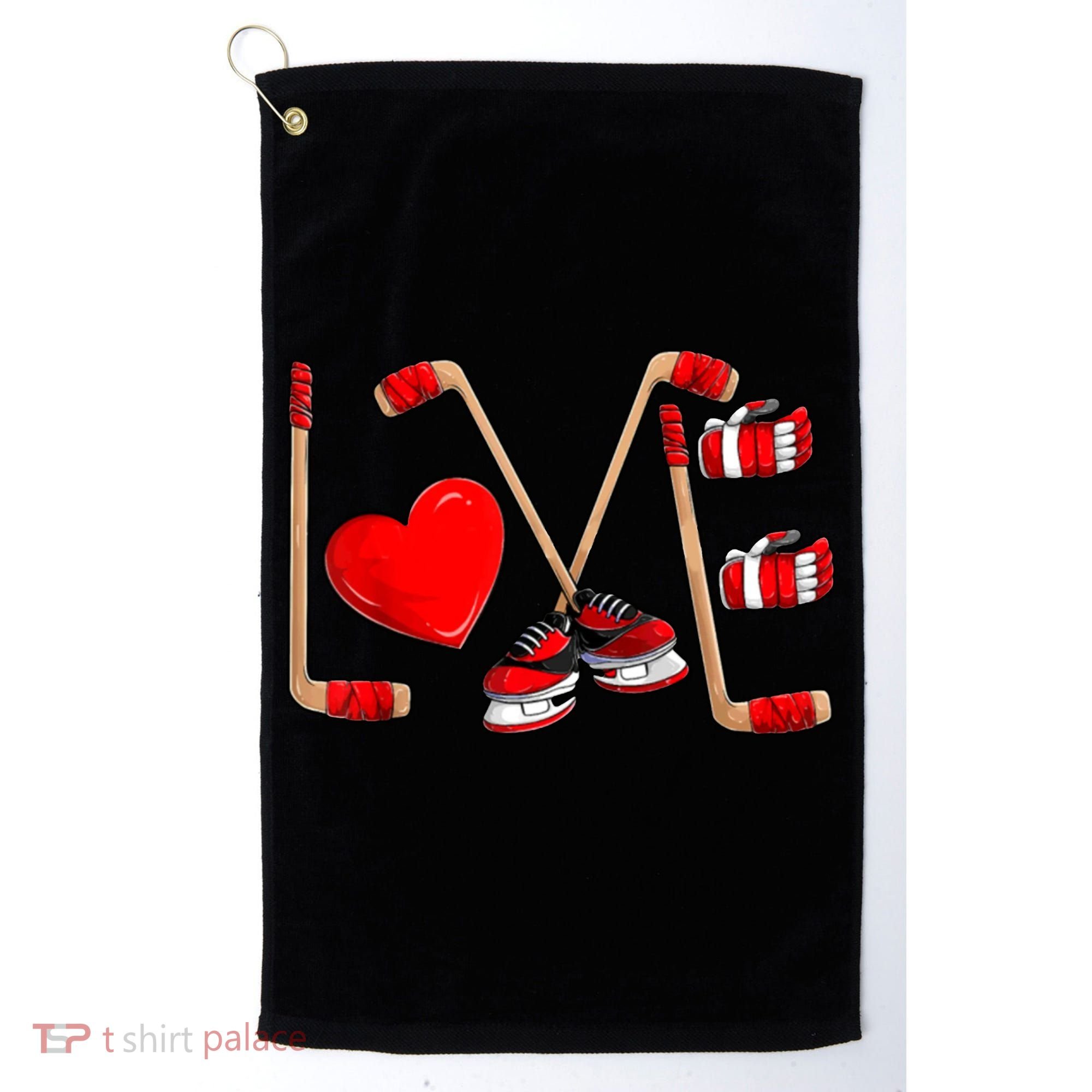 Love Hockey Cute Valentines Golf Towel