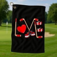 Love Hockey Cute Valentines Golf Towel thumb 1