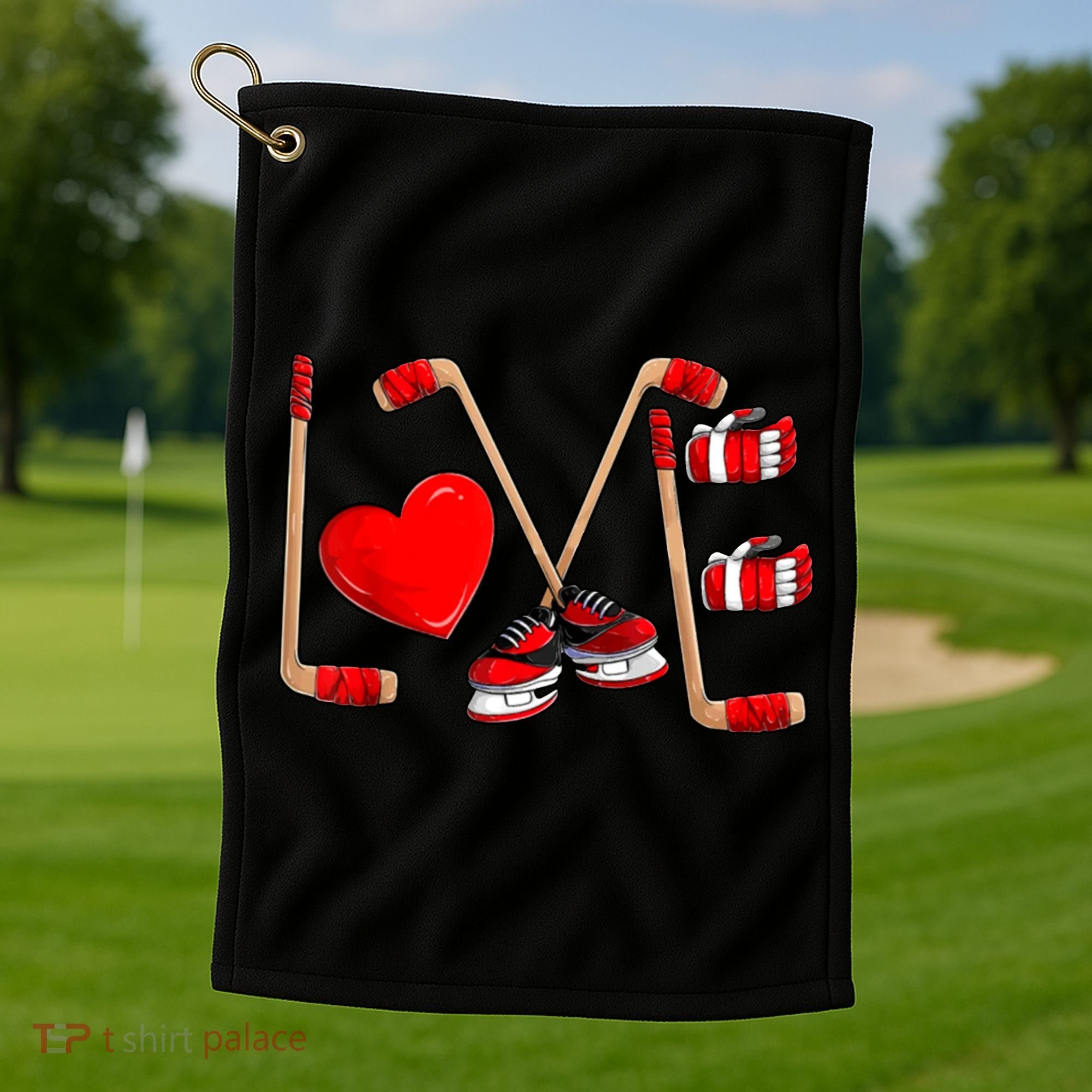 Love Hockey Cute Valentines Golf Towel