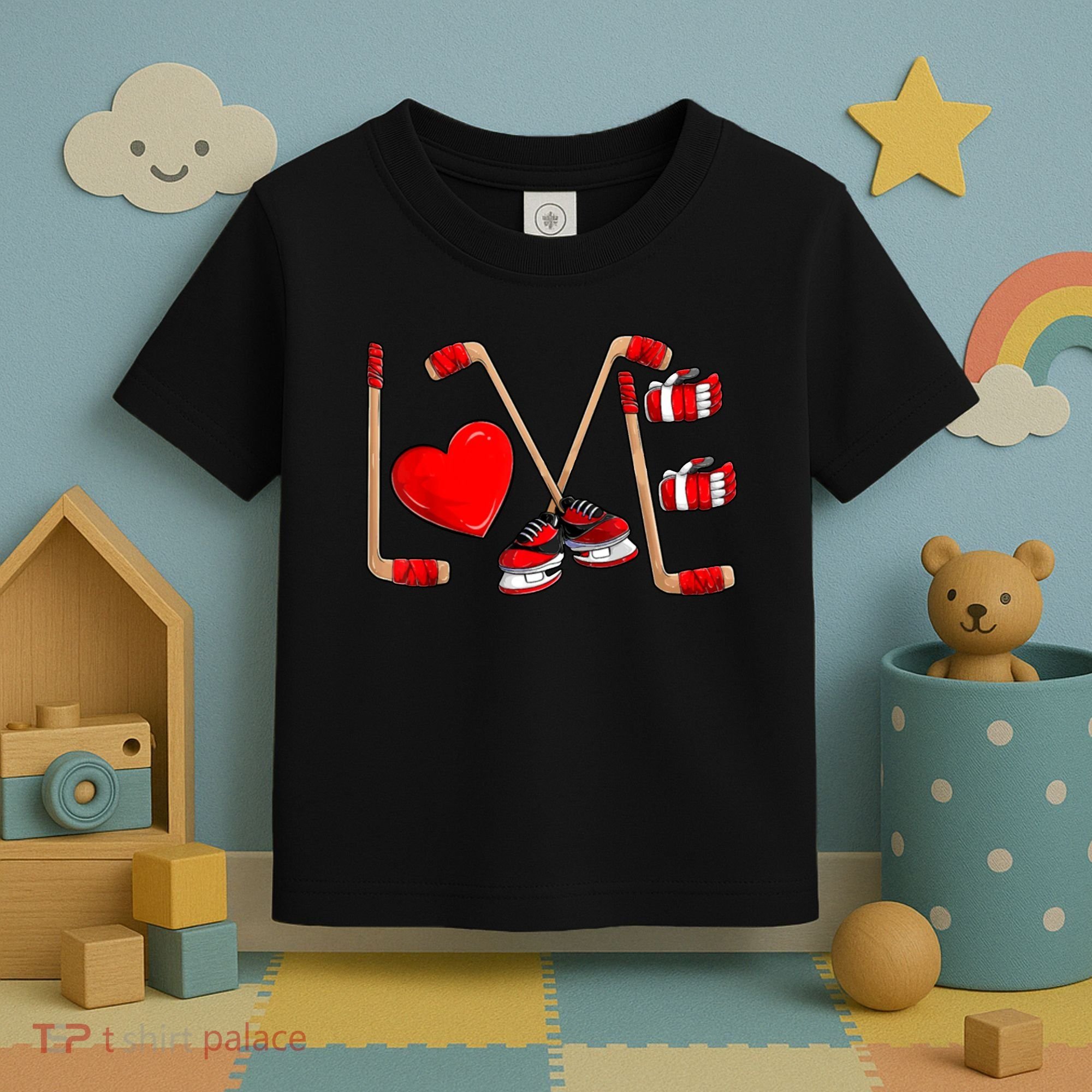 Love Hockey Cute Valentines Toddler T-Shirt