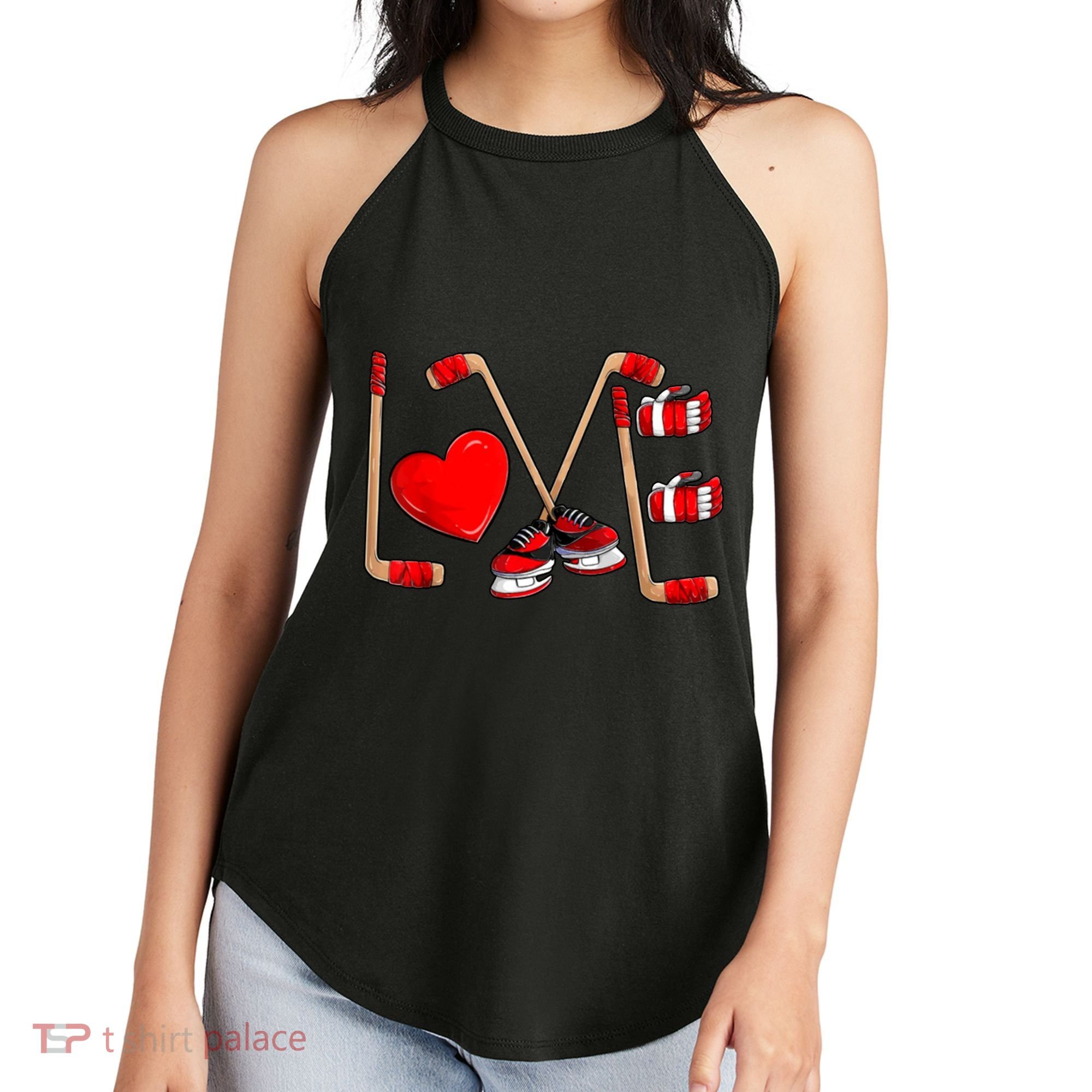 Love Hockey Cute Valentines Women's Perfect Tri Rocker Tank