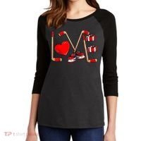 Love Hockey Cute Valentines Women's Tri-Blend 3/4-Sleeve Raglan Shirt thumb 2