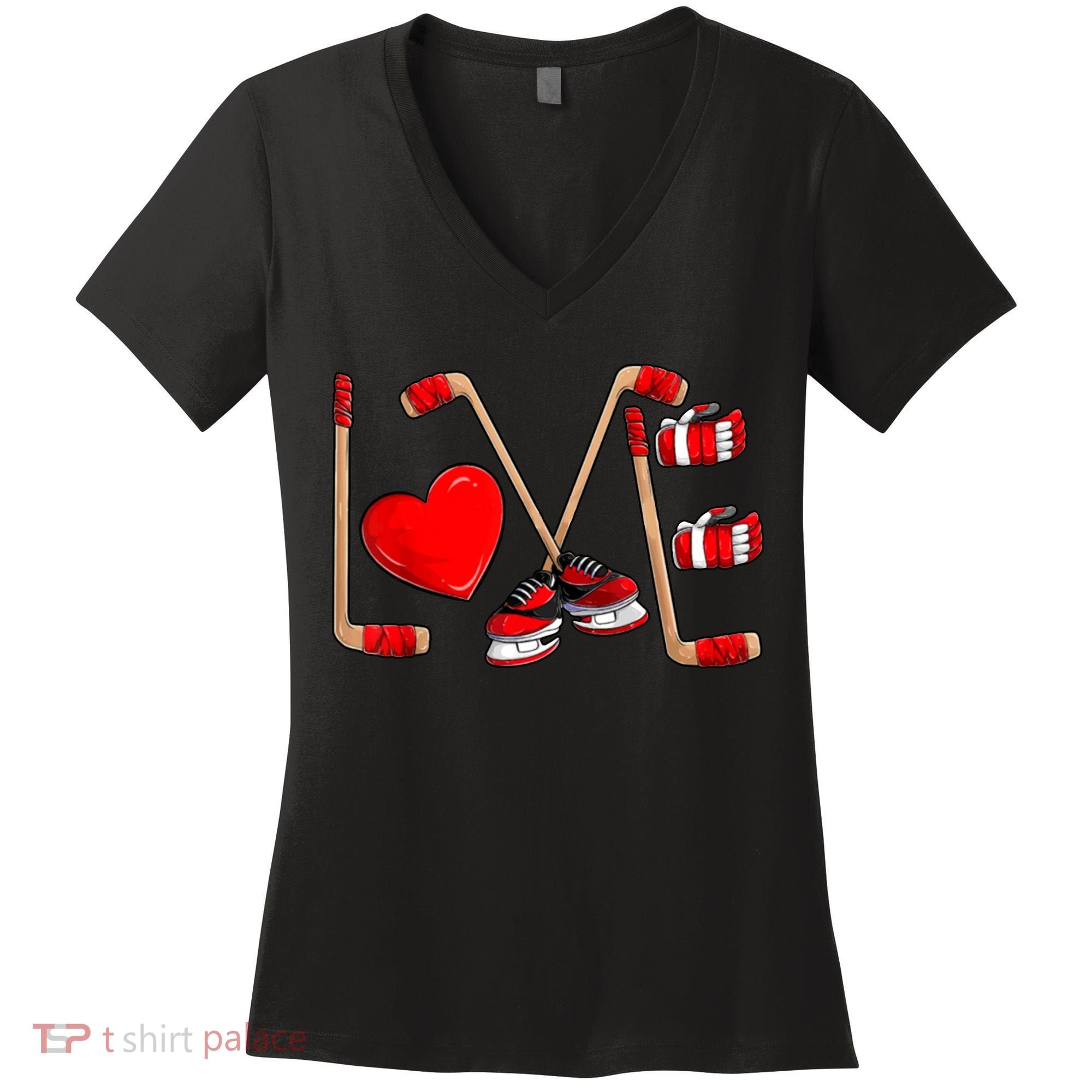 Love Hockey Cute Valentines Women's V-Neck T-Shirt