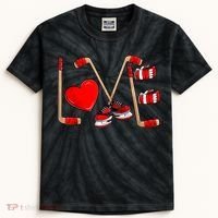 Love Hockey Cute Valentines Kids Tie-Dye T-Shirt thumb 0