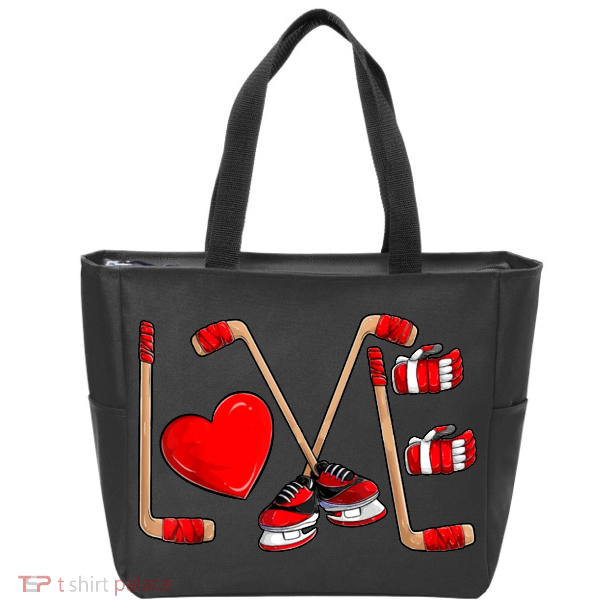 Love Hockey Cute Valentines Tote Bag