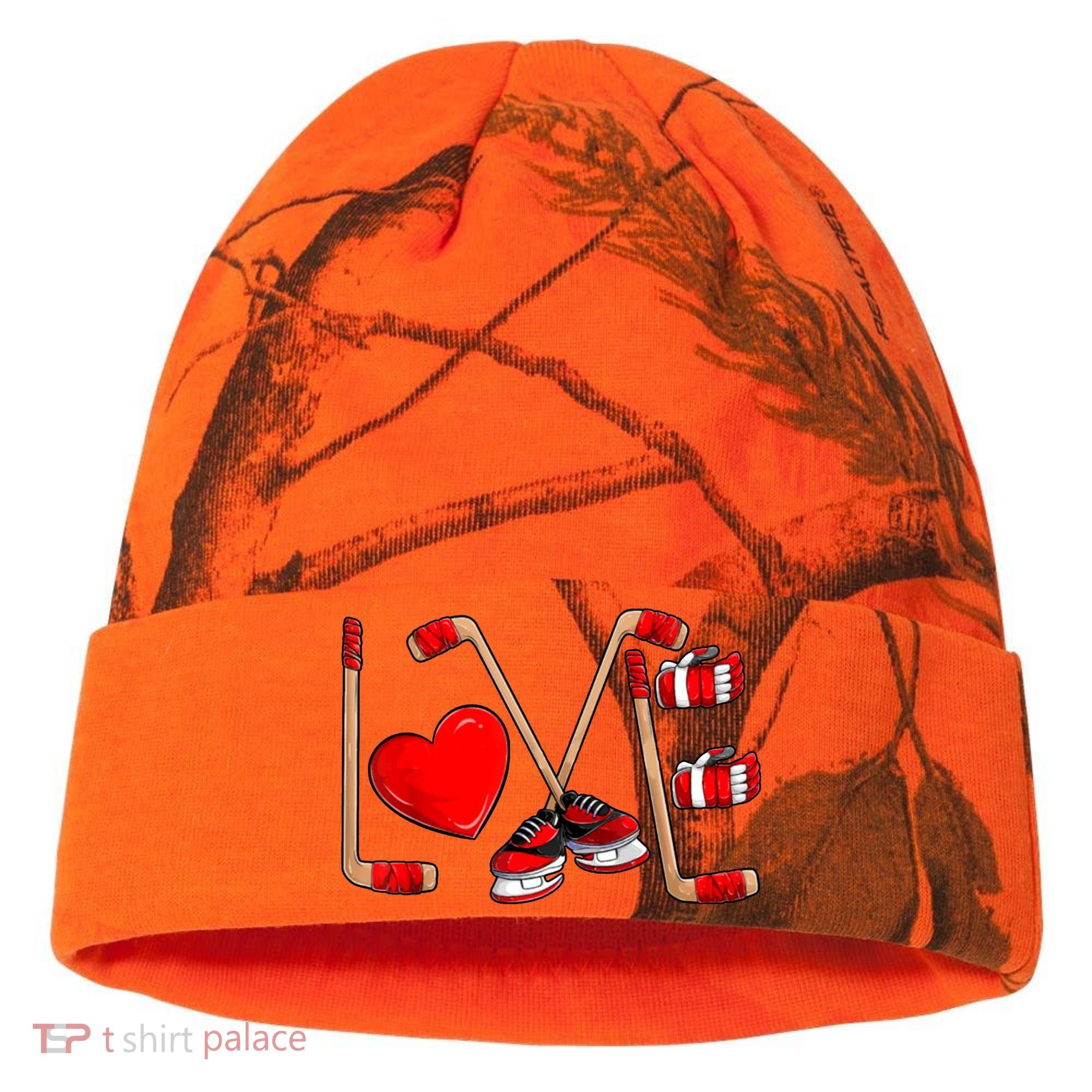 Love Hockey Cute Valentines Kati Licensed 12" Camo Cuffed Beanie
