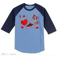 Love Hockey Cute Valentines Raglan Baseball Sleeve Shirt thumb 0