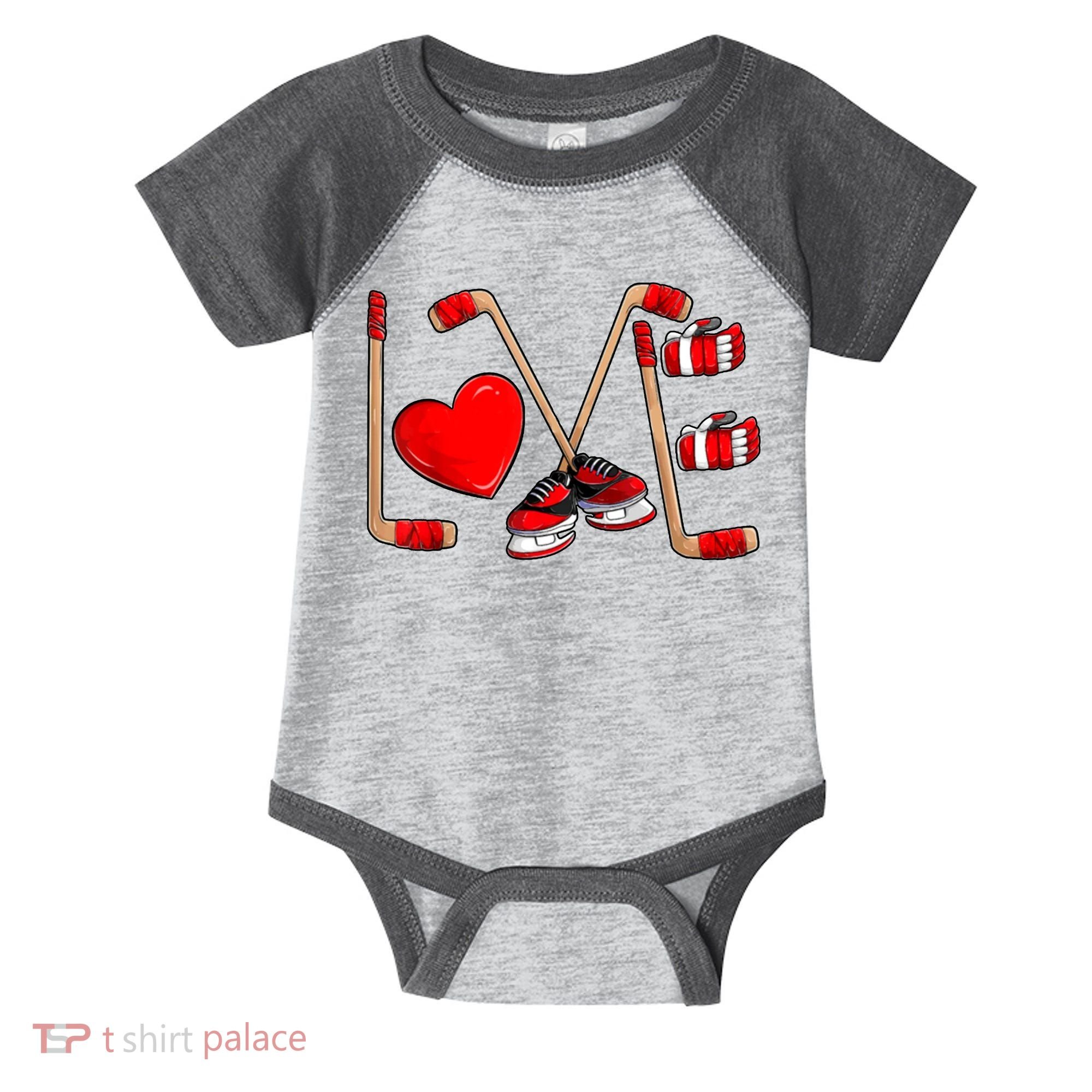 Love Hockey Cute Valentines Infant Baby Jersey Bodysuit