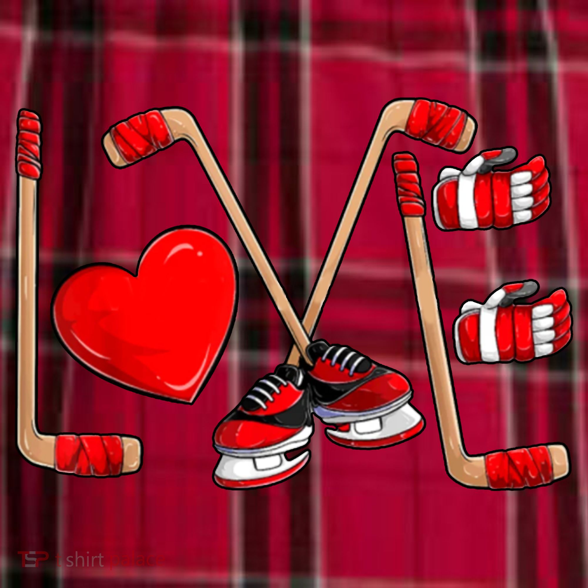 Love Hockey Cute Valentines Men's Flannel Plaid Pajama Pants