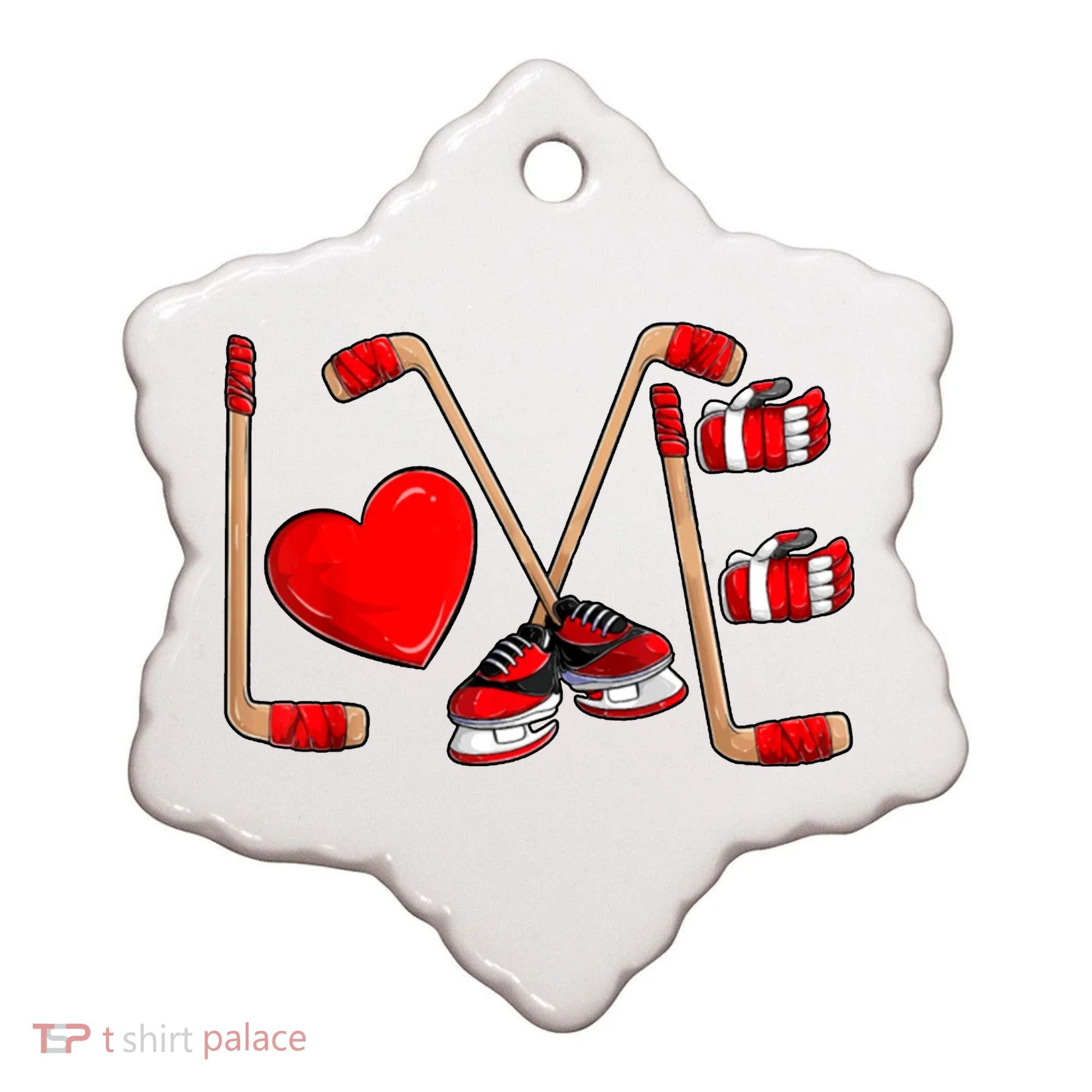 Love Hockey Cute Valentines Ceramic Ornament