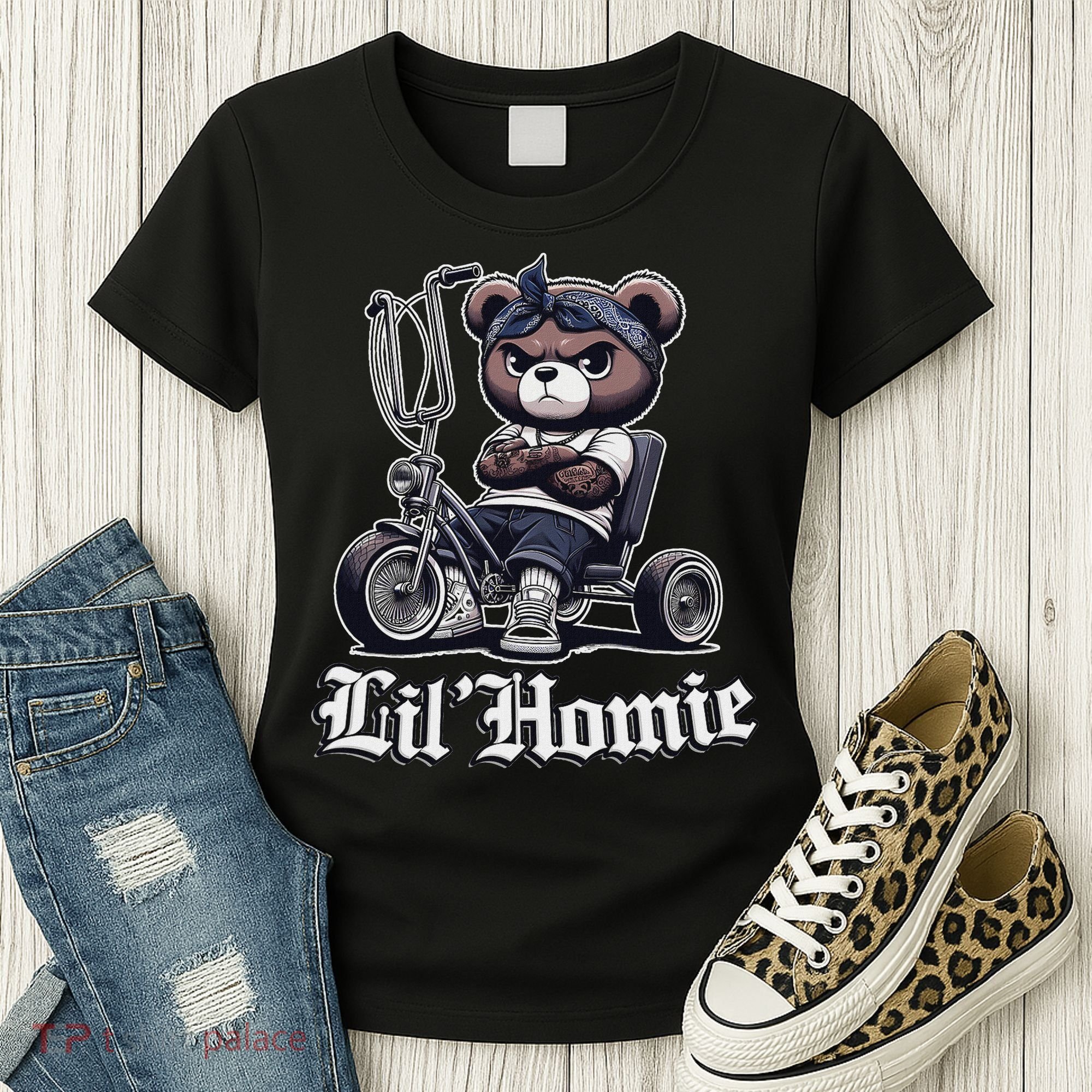 Lil Homie Cute Teddy Bear Hip Hop Chicano Lowrider Cholo Women's T-Shirt