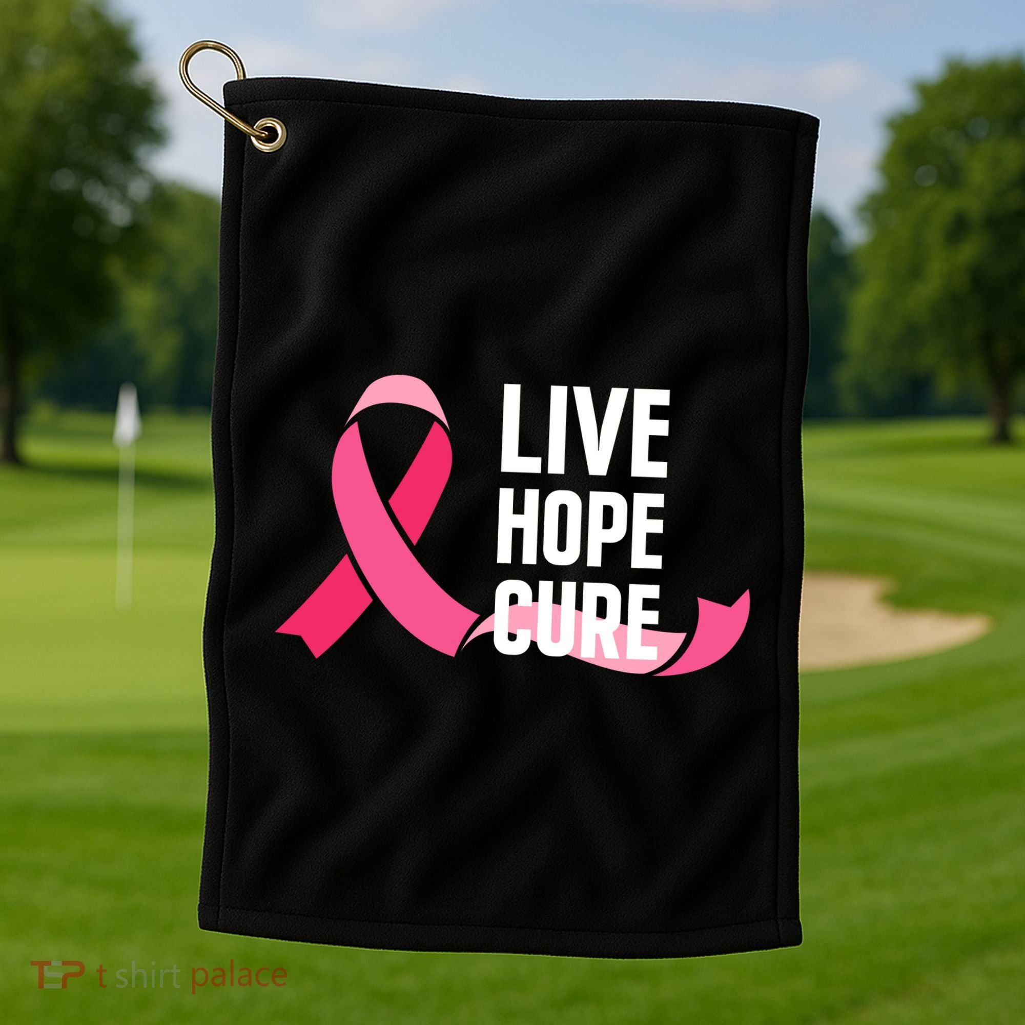 Live Hope Cure Breast Cancer Awareness Ribbon Golf Towel