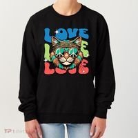 Love Hippie Cat Retro 80s Peace Women's Sweatshirt thumb 0