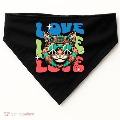 Love Hippie Cat Retro 80s Peace USA-Made Doggie Bandana