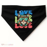 Love Hippie Cat Retro 80s Peace USA-Made Doggie Bandana thumb 0