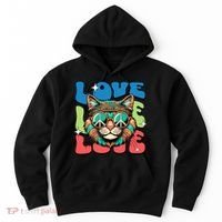 Love Hippie Cat Retro 80s Peace Hoodie thumb 0
