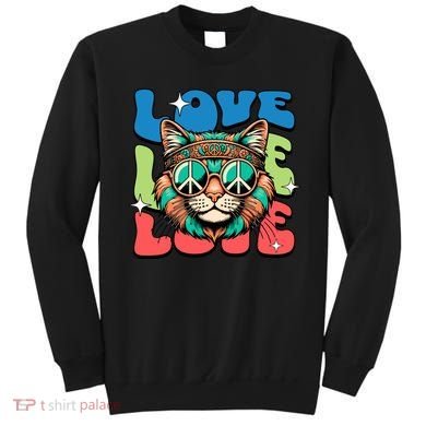 Love Hippie Cat Retro 80s Peace Sweatshirt