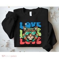 Love Hippie Cat Retro 80s Peace Sweatshirt thumb 2