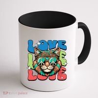 Love Hippie Cat Retro 80s Peace Coffee Mug thumb 1