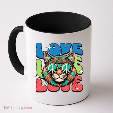Love Hippie Cat Retro 80s Peace Coffee Mug