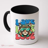 Love Hippie Cat Retro 80s Peace Coffee Mug thumb 0