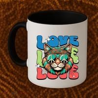 Love Hippie Cat Retro 80s Peace Coffee Mug thumb 2