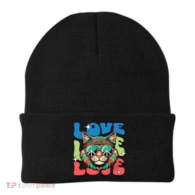 Love Hippie Cat Retro 80s Peace Beanie