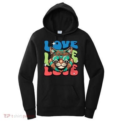 Love Hippie Cat Retro 80s Peace Women's Hoodie