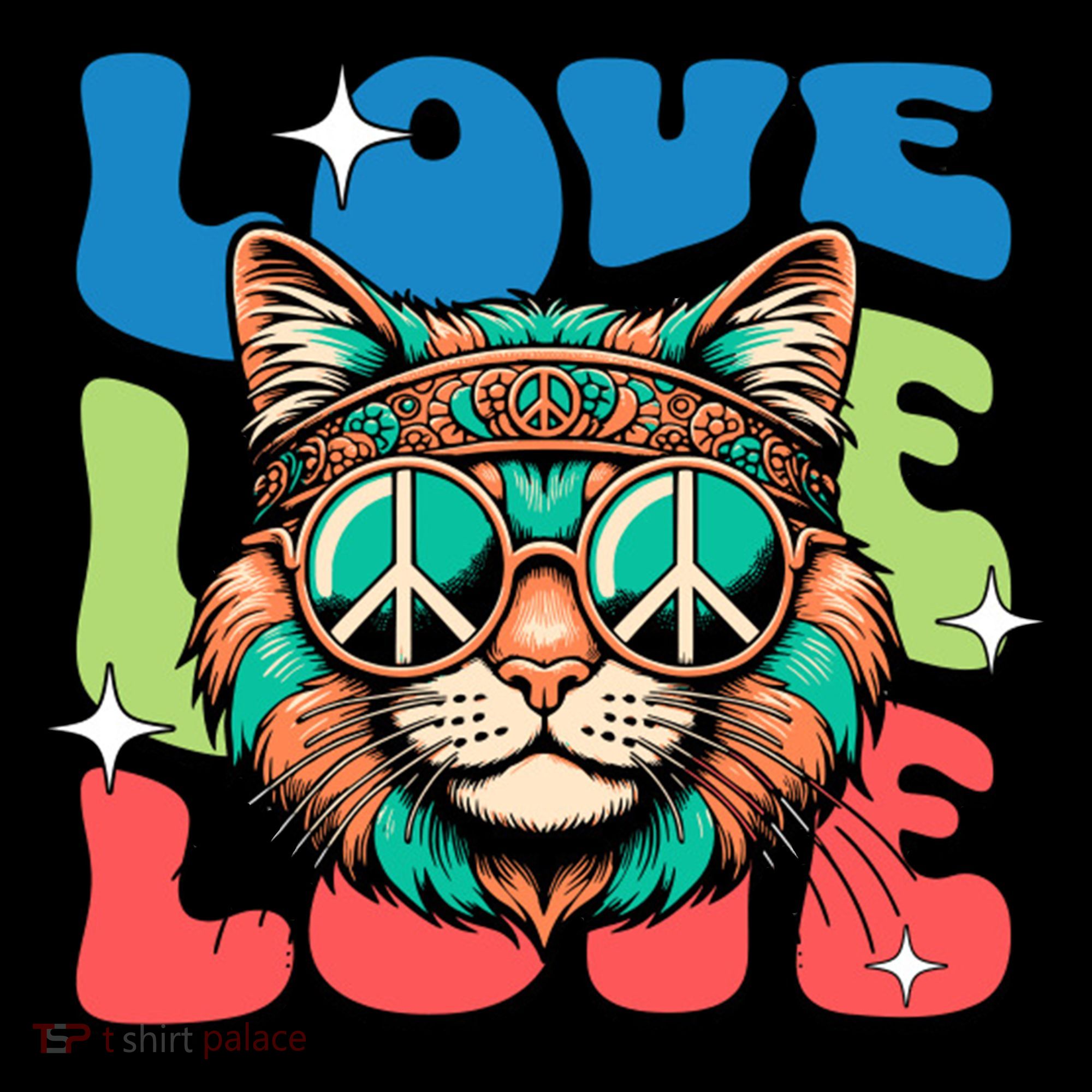 Love Hippie Cat Retro 80s Peace Women's Hoodie