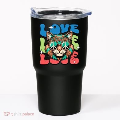 Love Hippie Cat Retro 80s Peace Tumbler