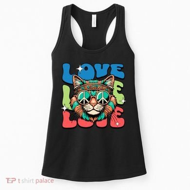 Love Hippie Cat Retro 80s Peace Women's Tank Top