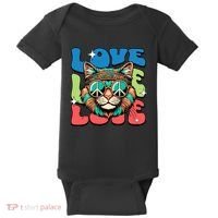 Love Hippie Cat Retro 80s Peace Baby Bodysuit thumb 0
