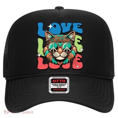 Love Hippie Cat Retro 80s Peace Hat