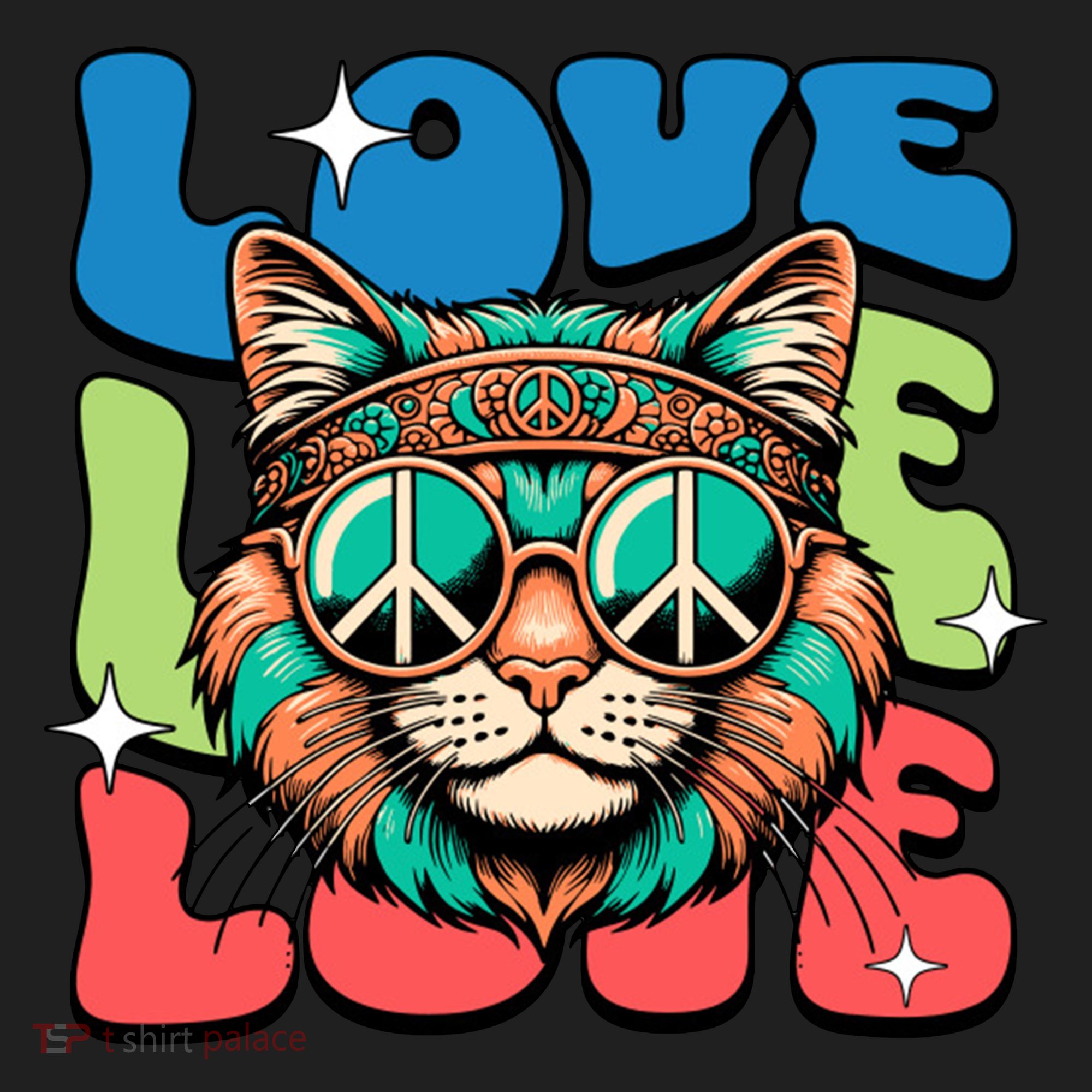 Love Hippie Cat Retro 80s Peace Hat