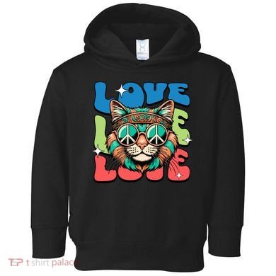 Love Hippie Cat Retro 80s Peace Toddler Hoodie