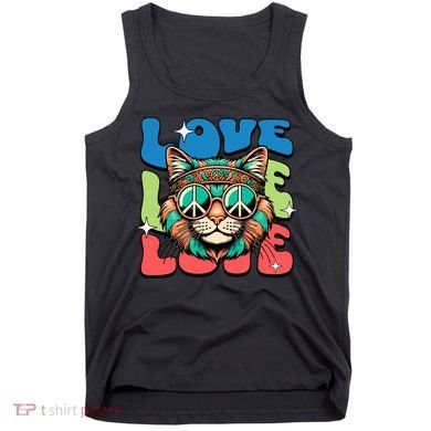 Love Hippie Cat Retro 80s Peace Tank Top