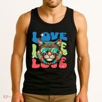 Love Hippie Cat Retro 80s Peace Tank Top thumb 3